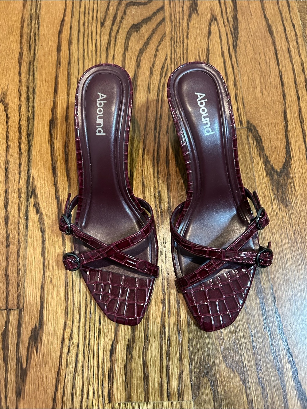 Abound Burgundy Croc-Embossed Strappy Slide Mules